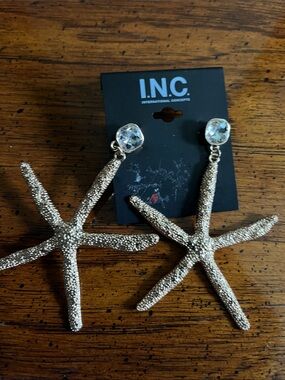 INC International Concepts Gold Starfish Drop Earrings with Clear Crystal Studs